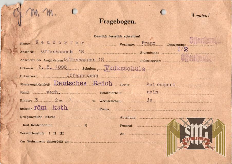 Questionnaire forms (military registration?)
