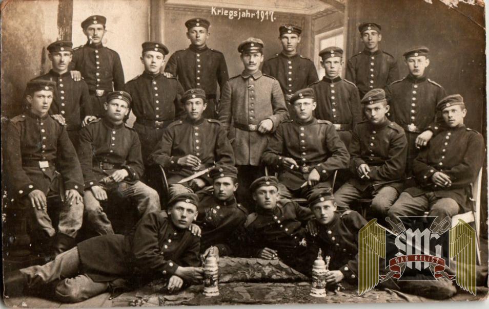 WW1 Postcard Regimental beer steins an bayonets