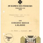 Iron Cross 2nd class Award document Signed by Generalleutnant