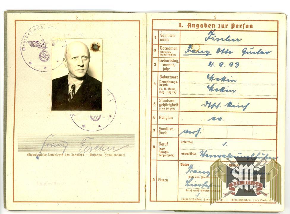Wehrpass "Franz Fischer" With Employment note and disability card