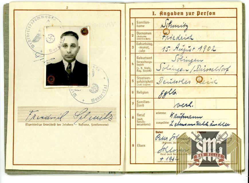 Wehrpass "Friedrich Schmilz" Reservist