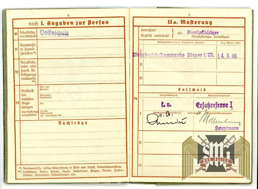 Wehrpass "Hermann" Reservist