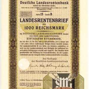 Landesrentenbrief 1939 3 pc set 100, 500, 1,000 Reichsmarks