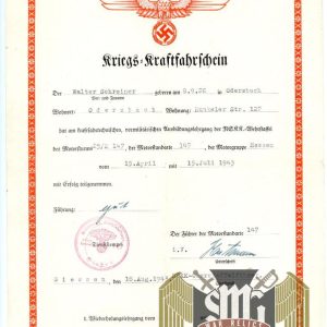 NSKK Driver Training certificate 1943