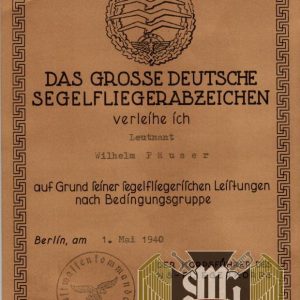 Award document for Large NFSK Gliders badge
