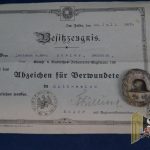 WW1 Silver wound badge with Award document