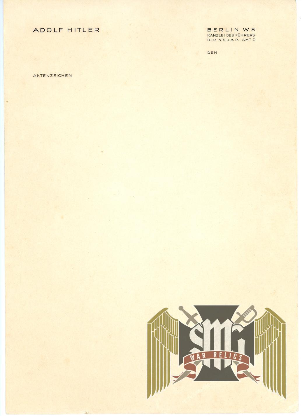 Adolf Hitler Berlin Chancellery Stationary