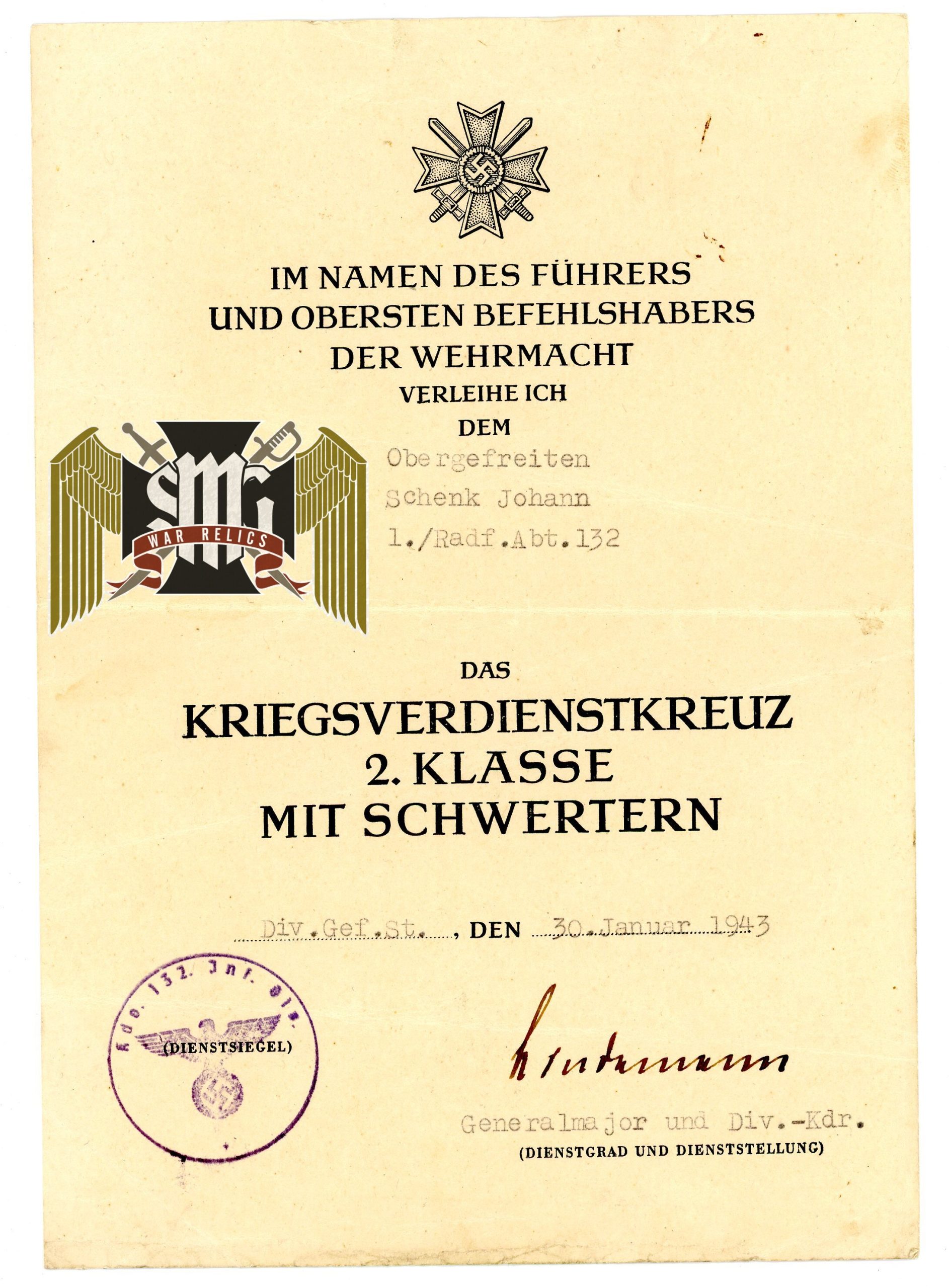 Generalmajor Fritz Lindemann Signature Hitler Assination Conspirator