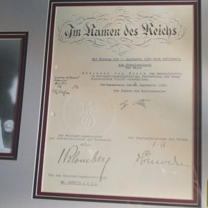 Promotion Document with Authentic Hitler Signature