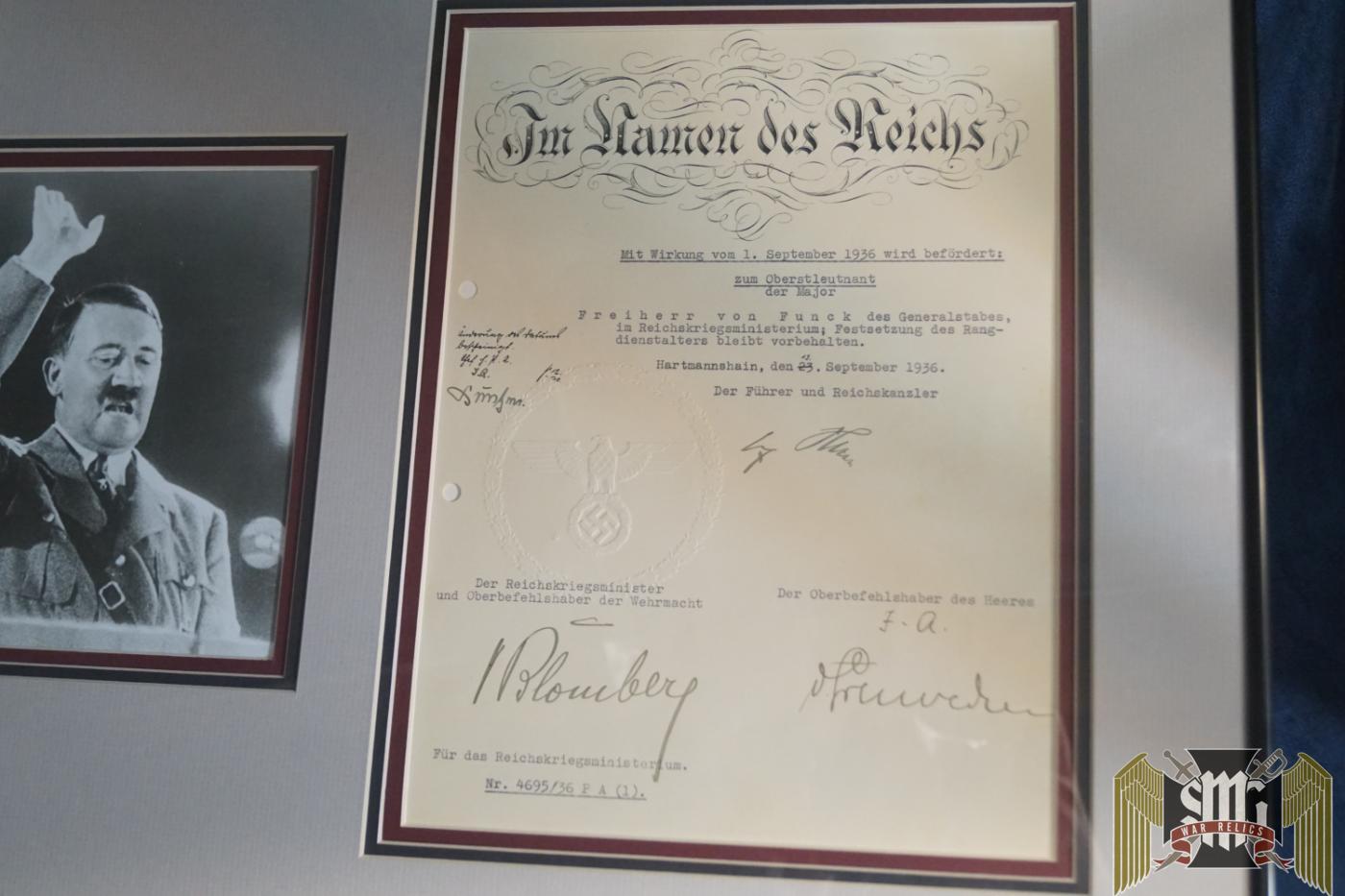 Promotion Document with Authentic Hitler Signature