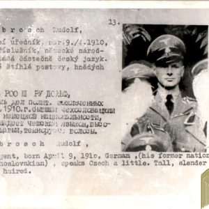 Czechoslovakian SS Gestapo (Sipo-SD) allied “wanted” Card Rudolf Ambrosch