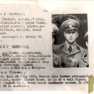 Czechoslovakian SS Gestapo (Sipo-SD) allied “wanted” Card Vinzens Lex