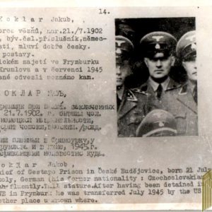 Czechoslovakian SS Gestapo (Sipo-SD) allied “wanted” Card Jakob Koklar
