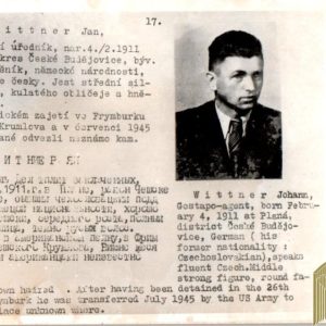 Czechoslovakian SS Gestapo (Sipo-SD) allied “wanted” Card Johann Wittner