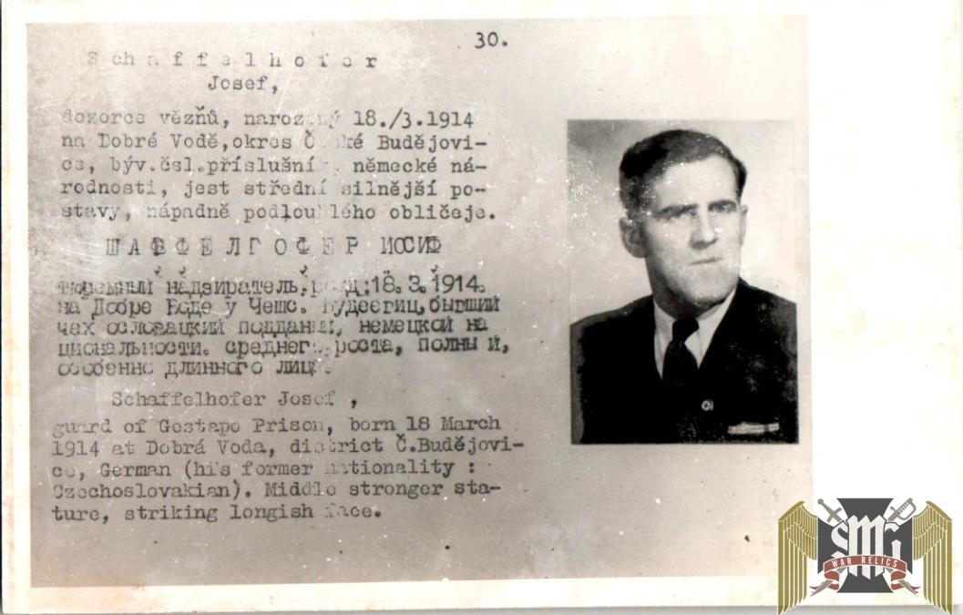 Czechoslovakian SS Gestapo (Sipo-SD) allied “wanted” Josef Schaffelhofer