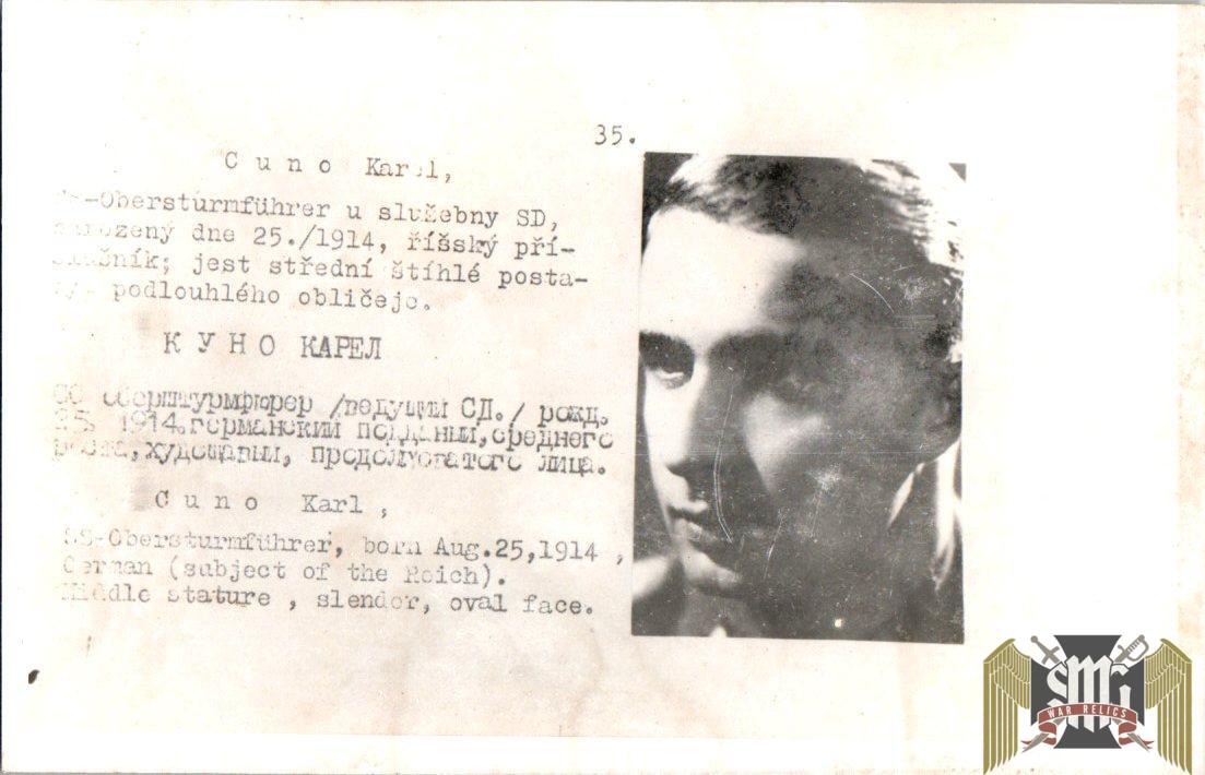 Czechoslovakian SS Gestapo (Sipo-SD) allied “wanted” Karl Cuno