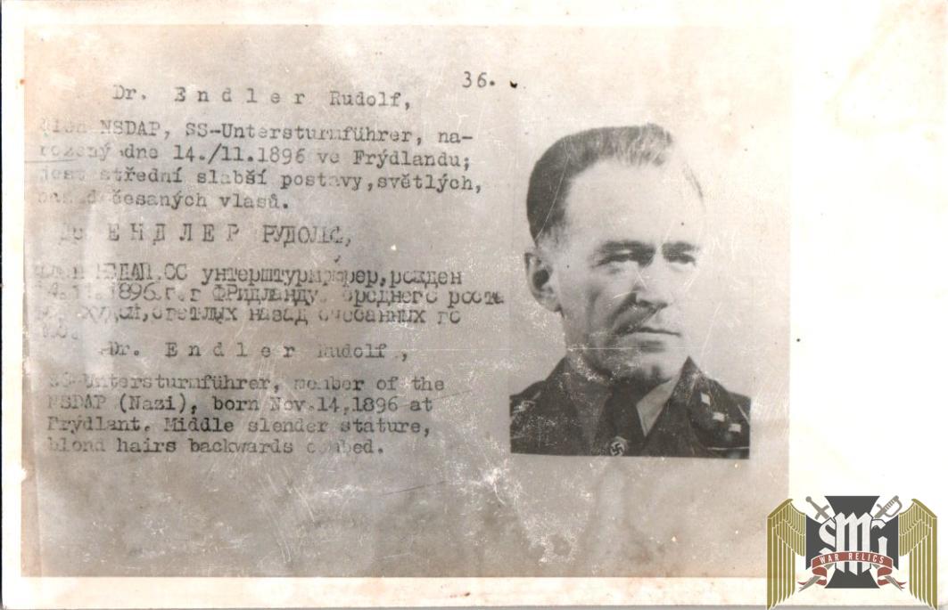 Czechoslovakian SS Gestapo (Sipo-SD) allied “wanted” Dr. Endler, Rudolf
