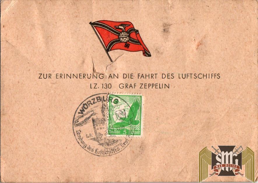 1939 Postcard commemorating LZ 130 Zeppelin Wurzburg Stamped