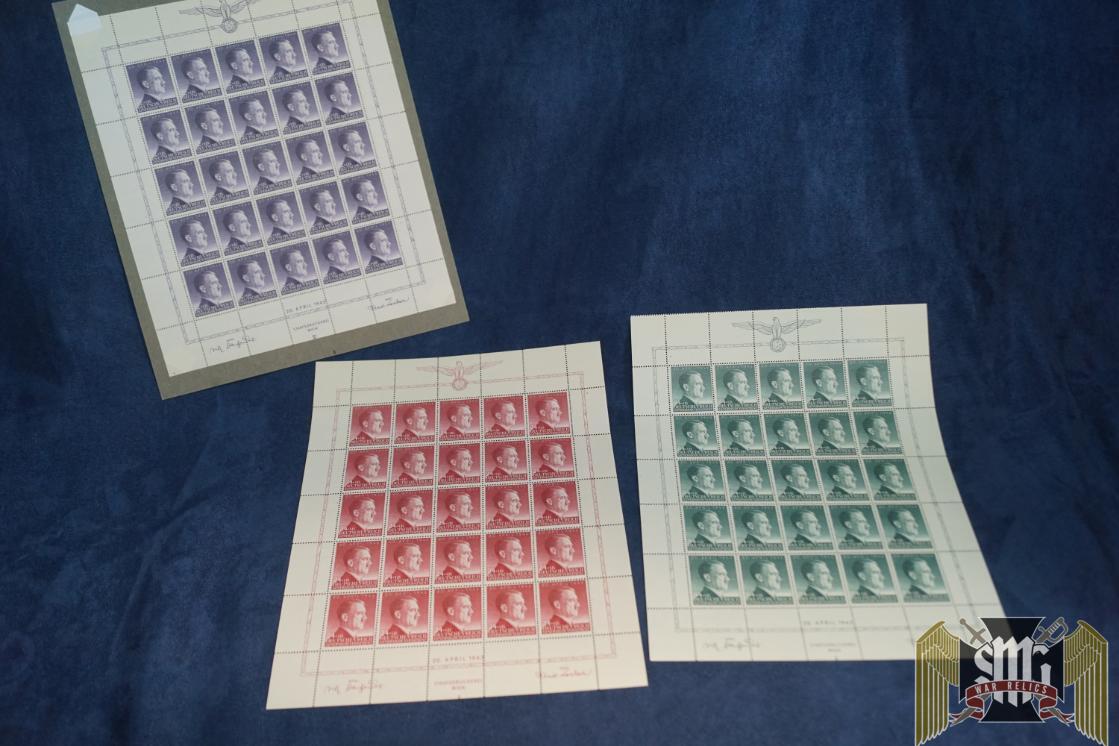 Hitler Birthday Stamp sheets. 3 sheet lot april 20 1943