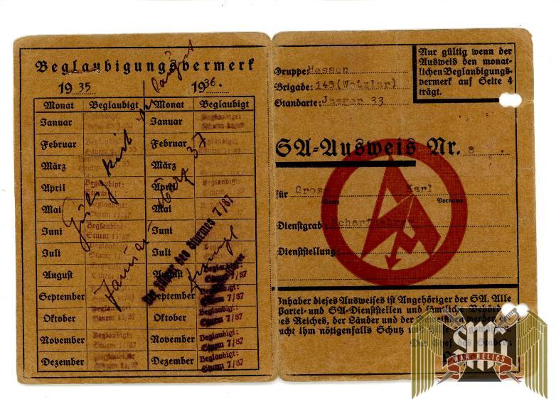 SA Ausweis 1931 Party Member
