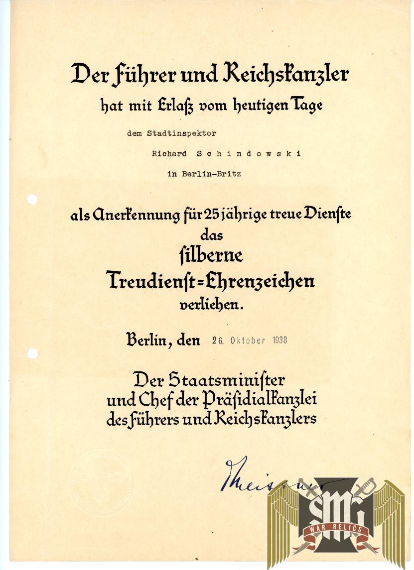 25 year Faithful Service award document to A state inspector