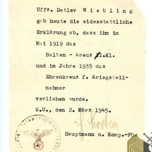Baltic Cross and Hindenburg Cross Award Confirmation