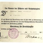 Hindenburg Cross award document