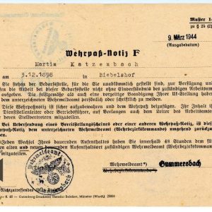 Wehrpass Notiz F March 1944