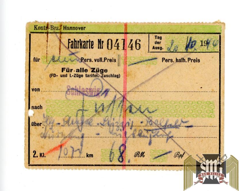 German Train Ticket 1944