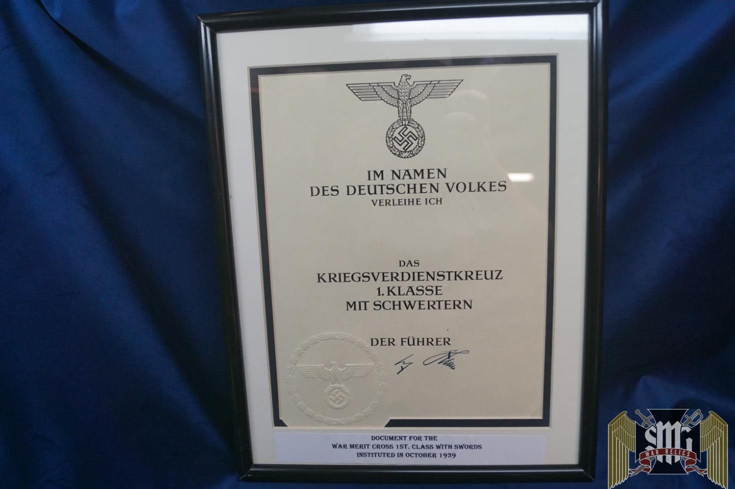 War Merit Cross First Class document