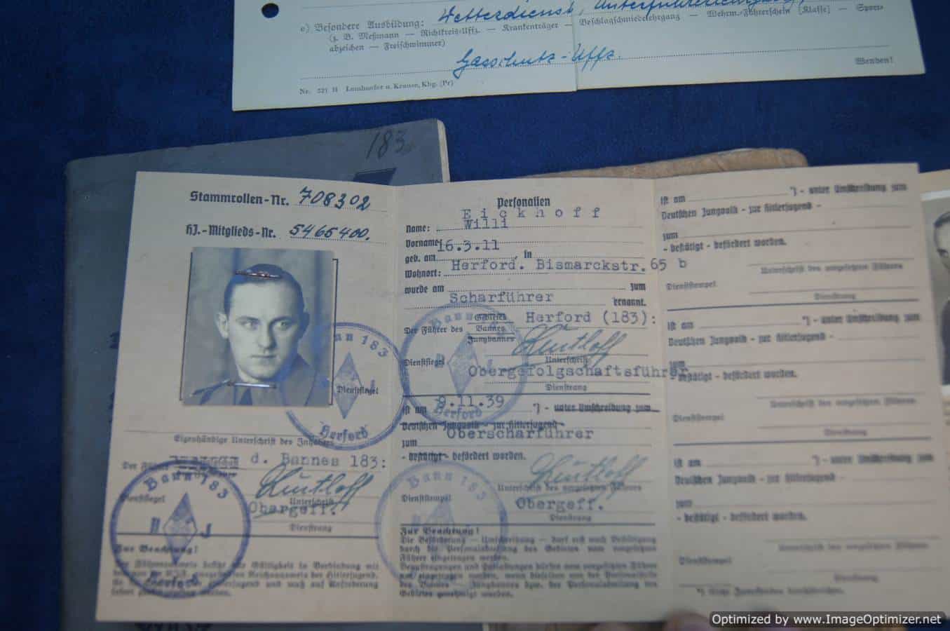 Hitler youth ID book grouping Willi Eickhoff