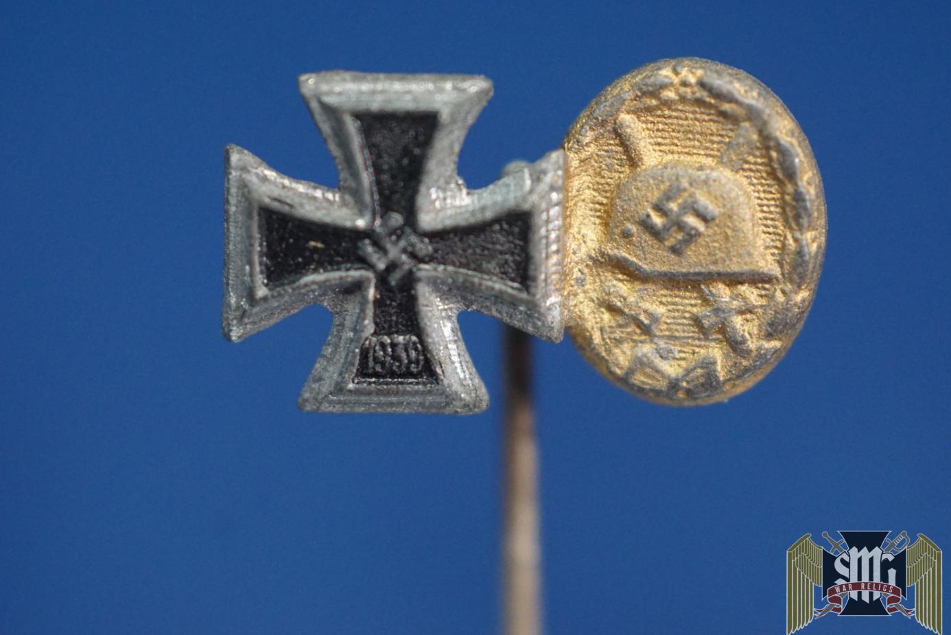 Iron cross w/gold wound badge combo stick pin