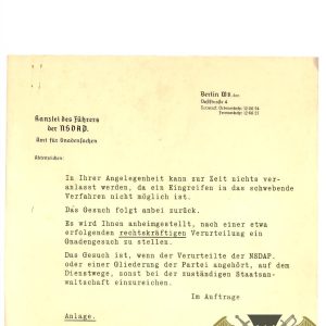 Office of the NSDAP Office of Appeals letter regarding an appeal request