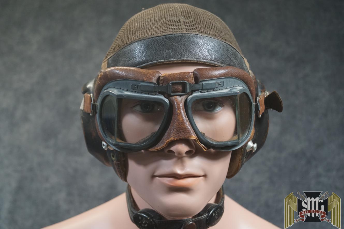 Luftwaffe pilot summer flight hood ‘Netzkopfhaube’ by hdc 1941 W/ Goggles