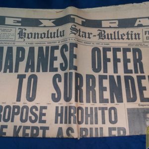 Honolulu Star Bulletin Japanese Surrender Aug 10th 1945 News paper