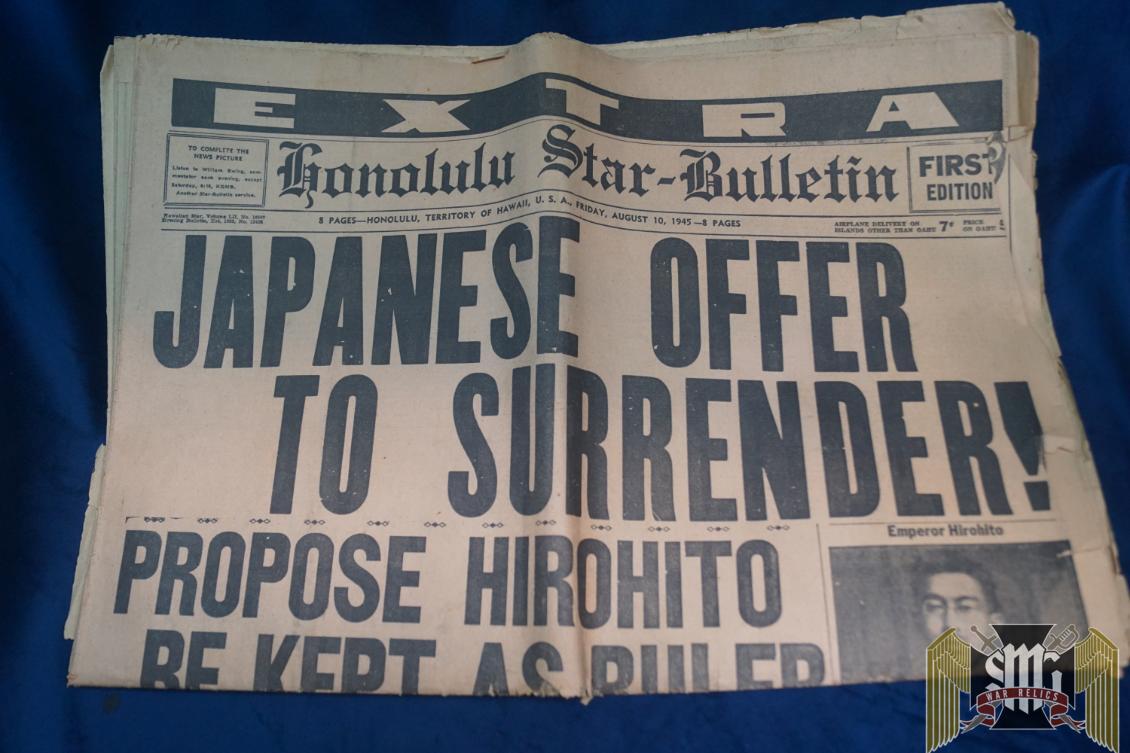 Honolulu Star Bulletin Japanese Surrender Aug 10th 1945 News paper
