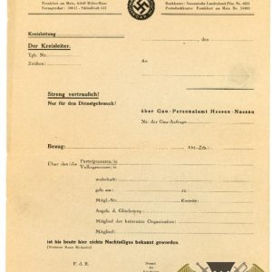NSDAP Blank Membership Document