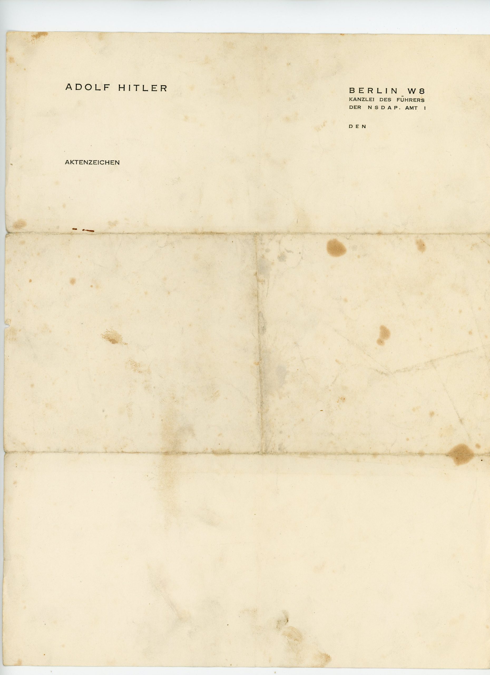 Adolf Hitler Berlin Chancellery Stationary