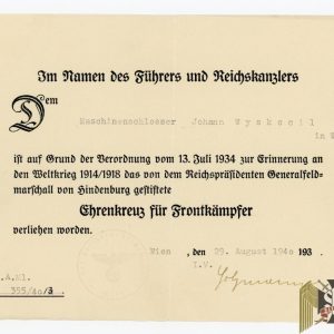 SMGP-0926 Hindenburg Award document 1940