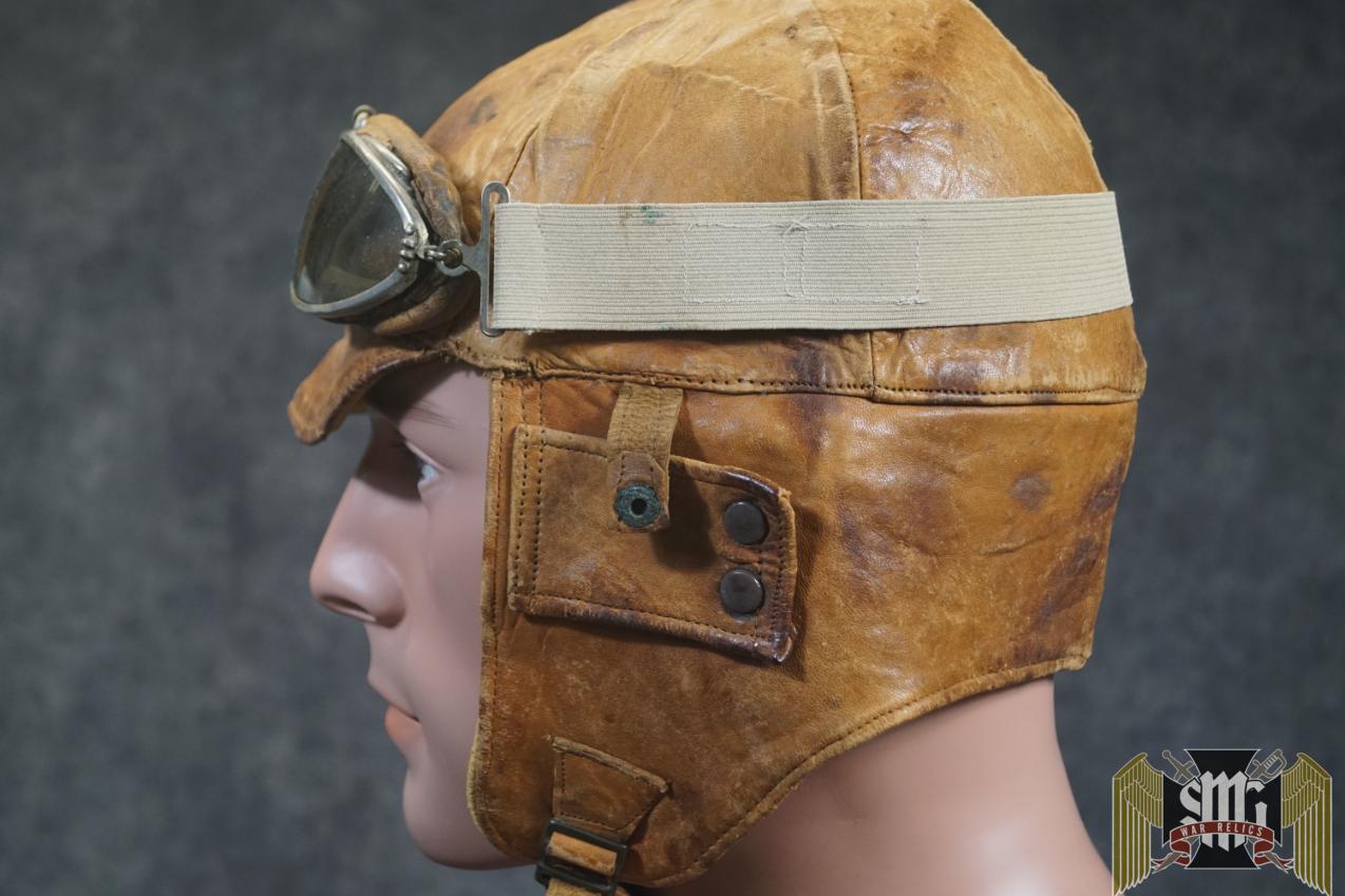 U.S. WWI Aero Squadron Leather Flying Helmet with Goggles
