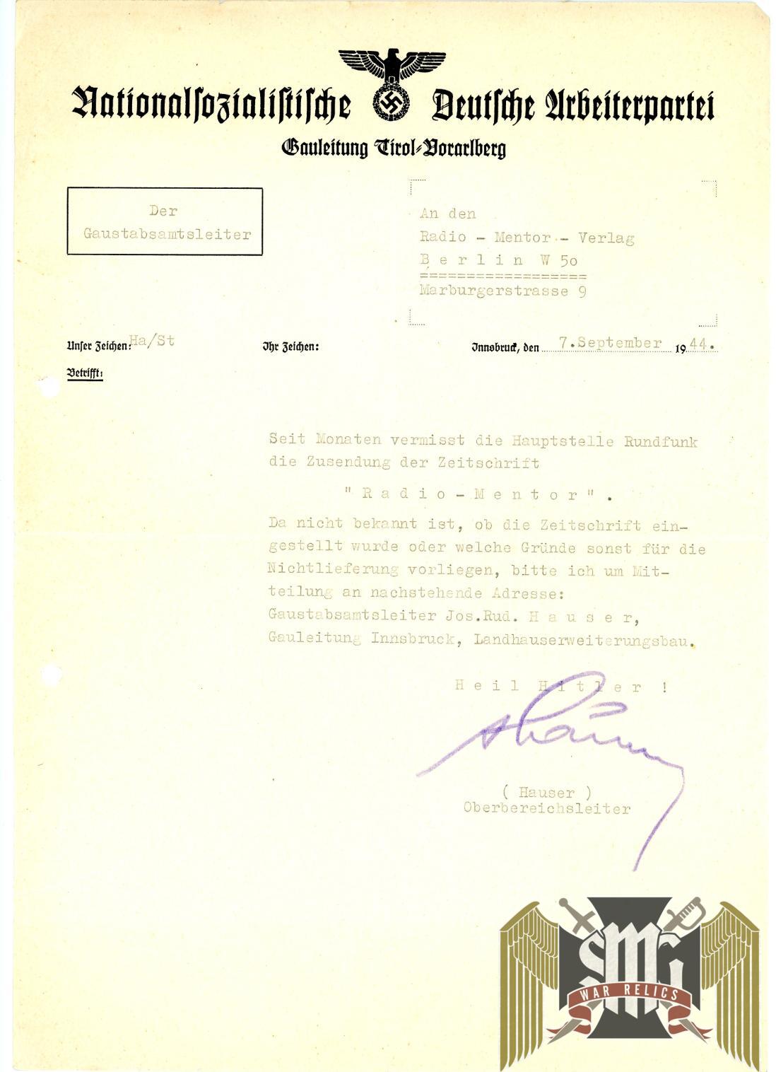 NSDAP memo regarding Missing magazine