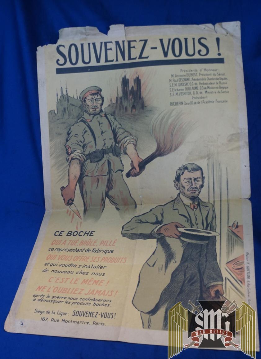 Original WWI French Boche Anti German Aggression Military Poster