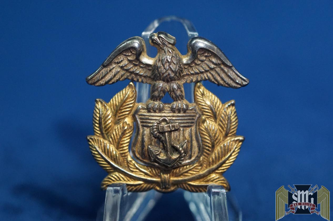 WWII US Merchant Marine Sterling Silver 1/20 gold fill Cap Badge Vanguard