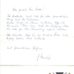 Gunter Wanhofer Personalized letter to collector knights cross Signature