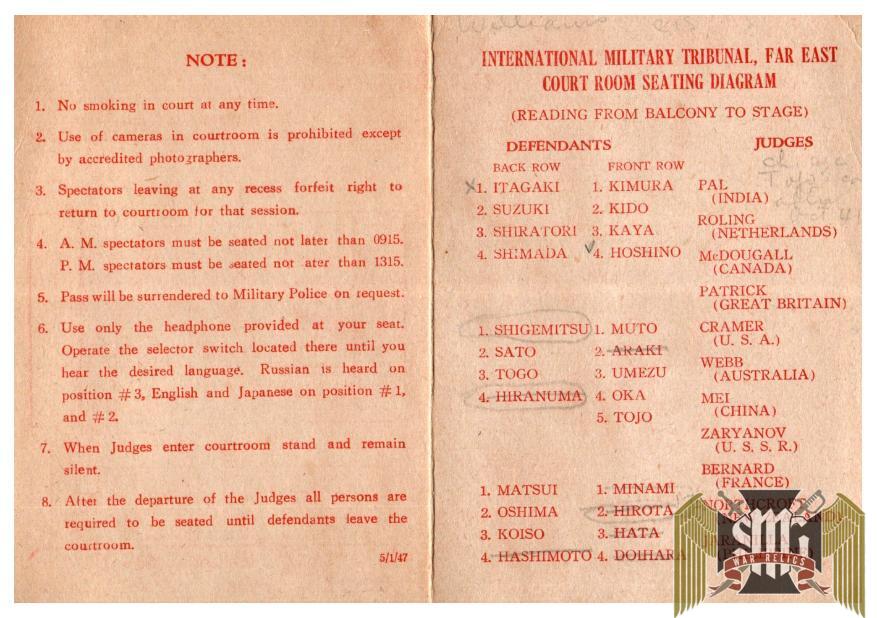International Military Tribunal Far East court room seating diagram