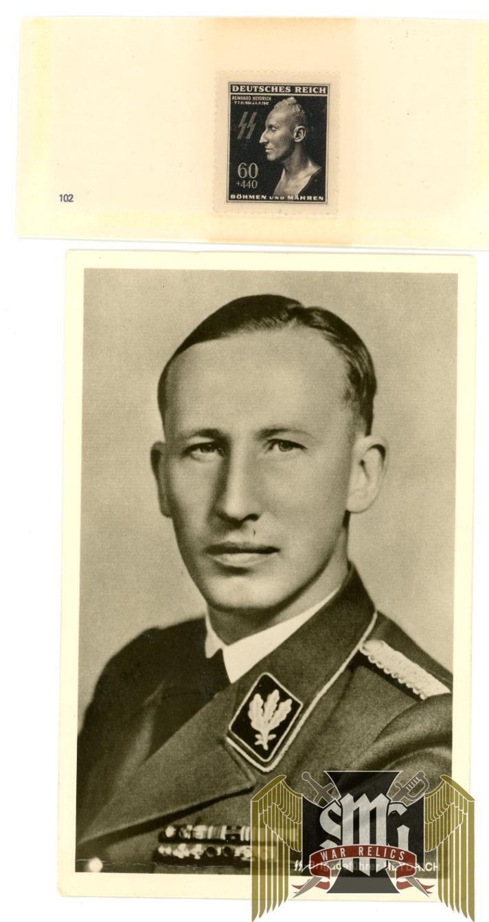 Reinhard Heydrich postcard w/ loose stamp