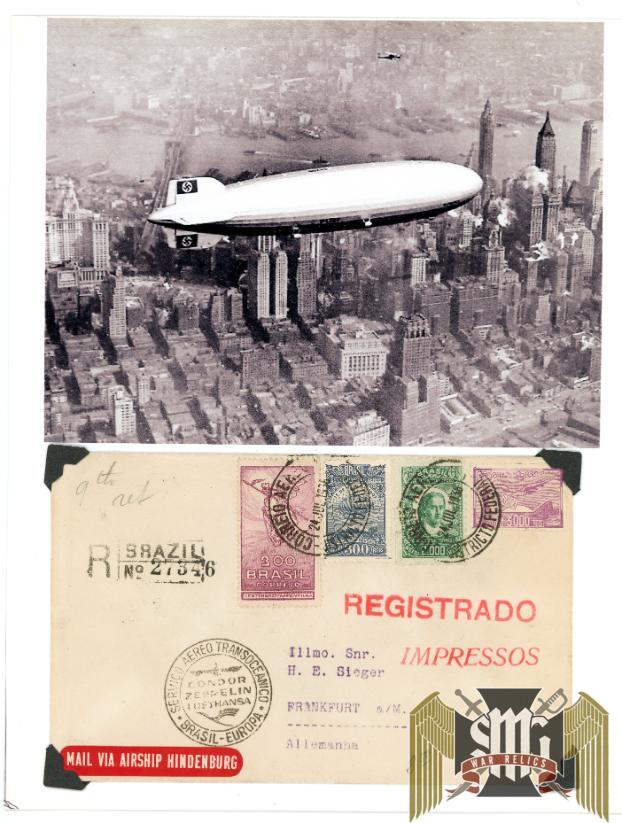 1936 Brazil Graf Zeppelin Condor Postcard cover to Frankfurt Germany
