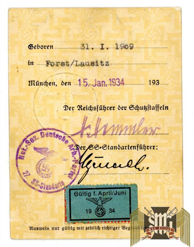 SS Ausweis for Herbert Hentschel