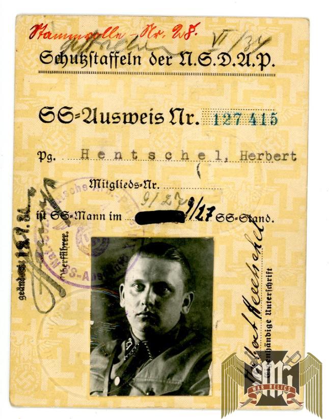 SS Ausweis for Herbert Hentschel
