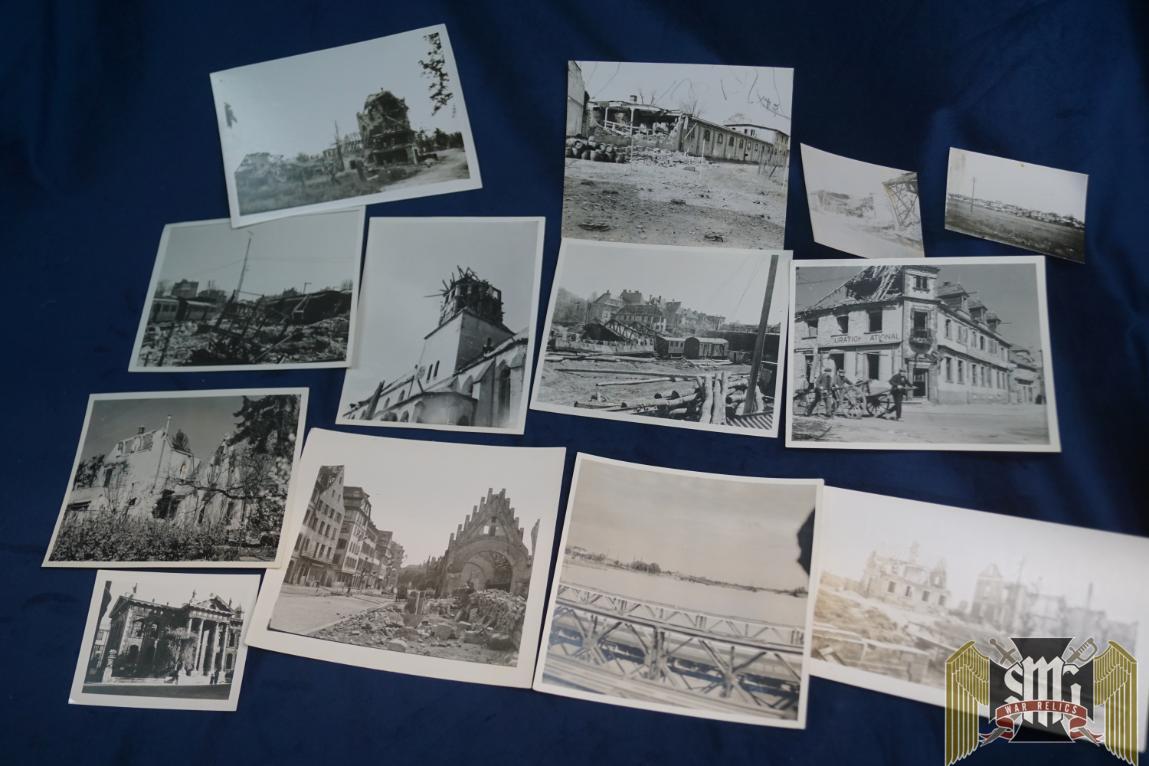 WW2 Photos 13 pc lot blown out buildings -Roger Aubry Estate
